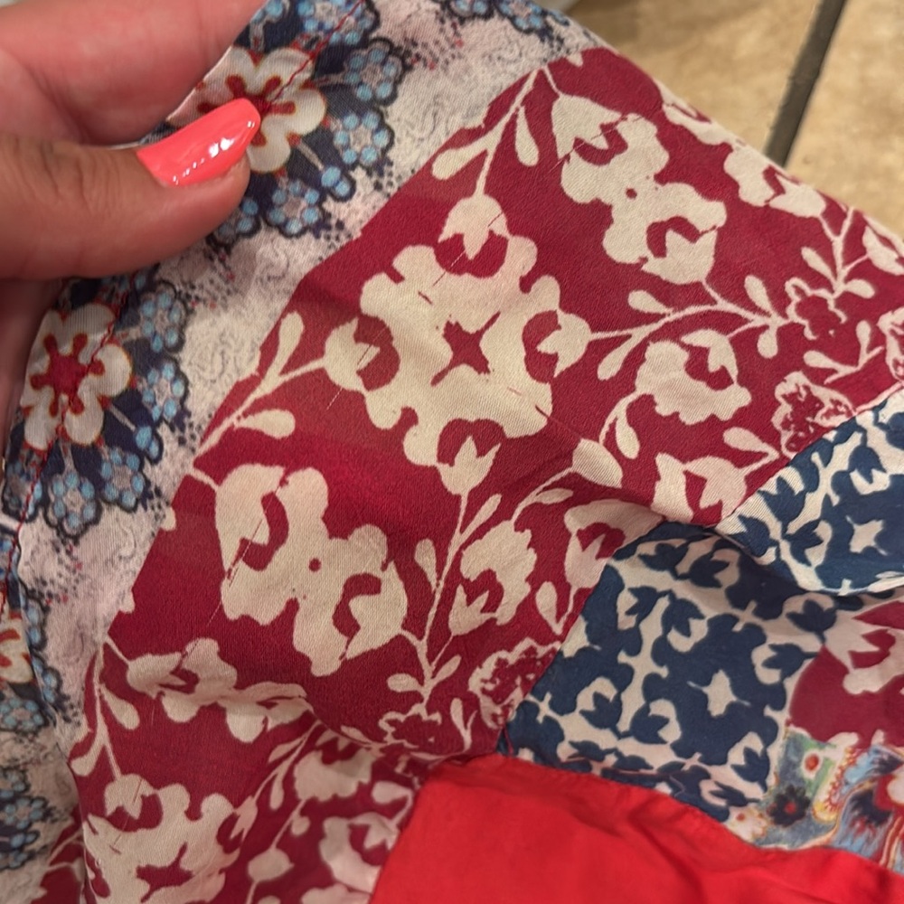 Johnny Was Red Bohemian Paisley Silk Embroidered Floral Flowy Blouse - Picture 4 of 6